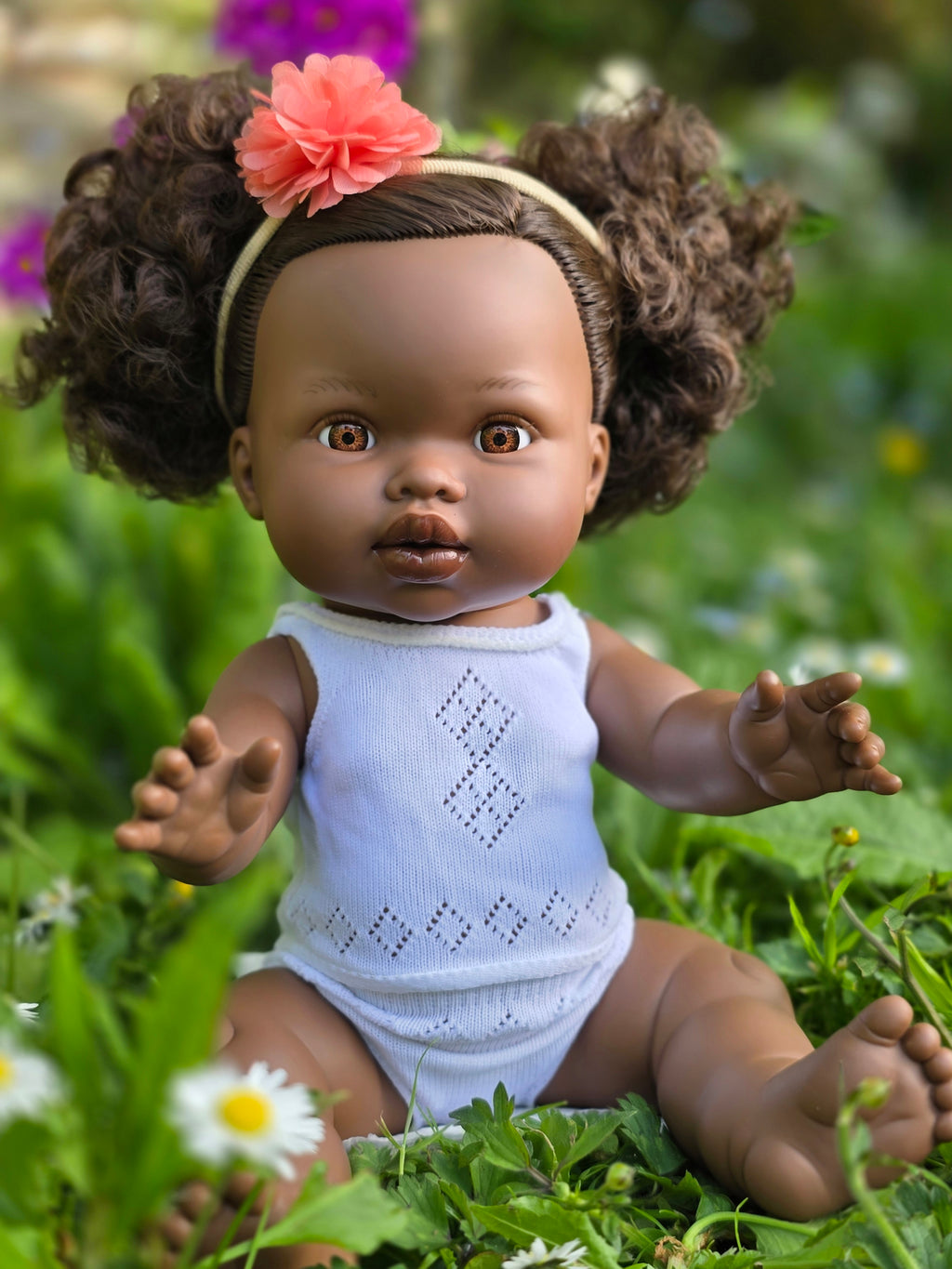 Mini Colettos, Jedda (African Girl Doll with Brown Eyes & Pigtails)
