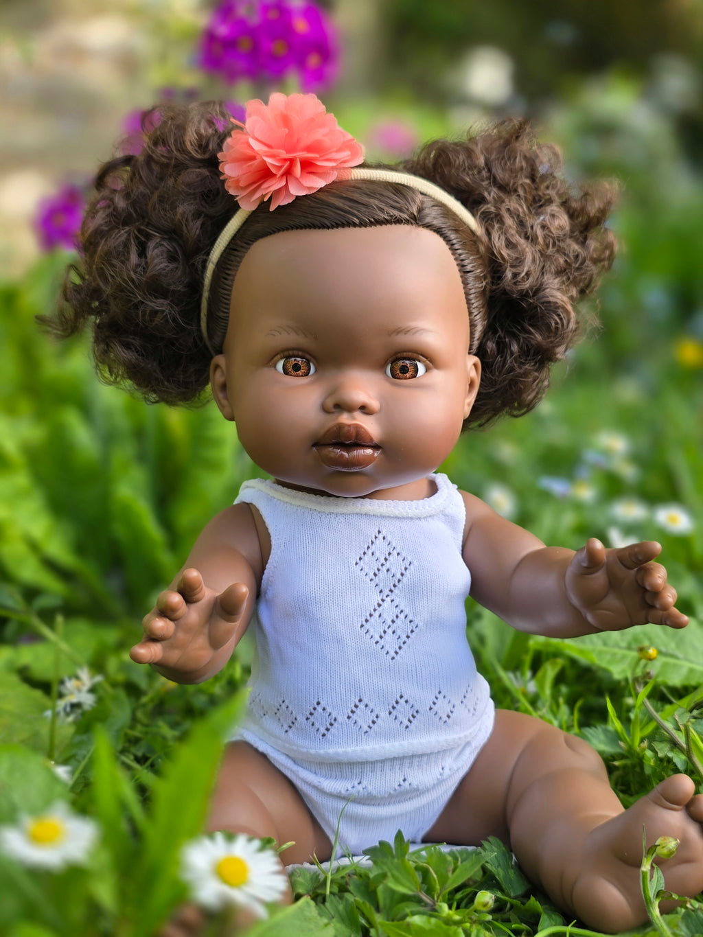 Mini Colettos, Jedda (African Girl Doll with Brown Eyes & Pigtails)