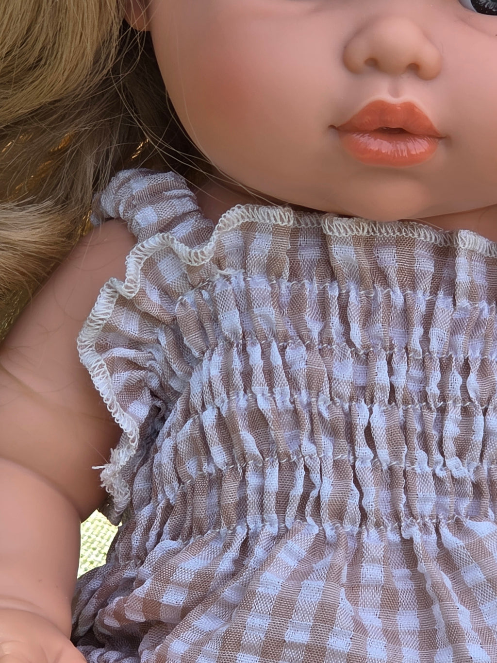 Agnes Smock Romper – Khaki Gingham