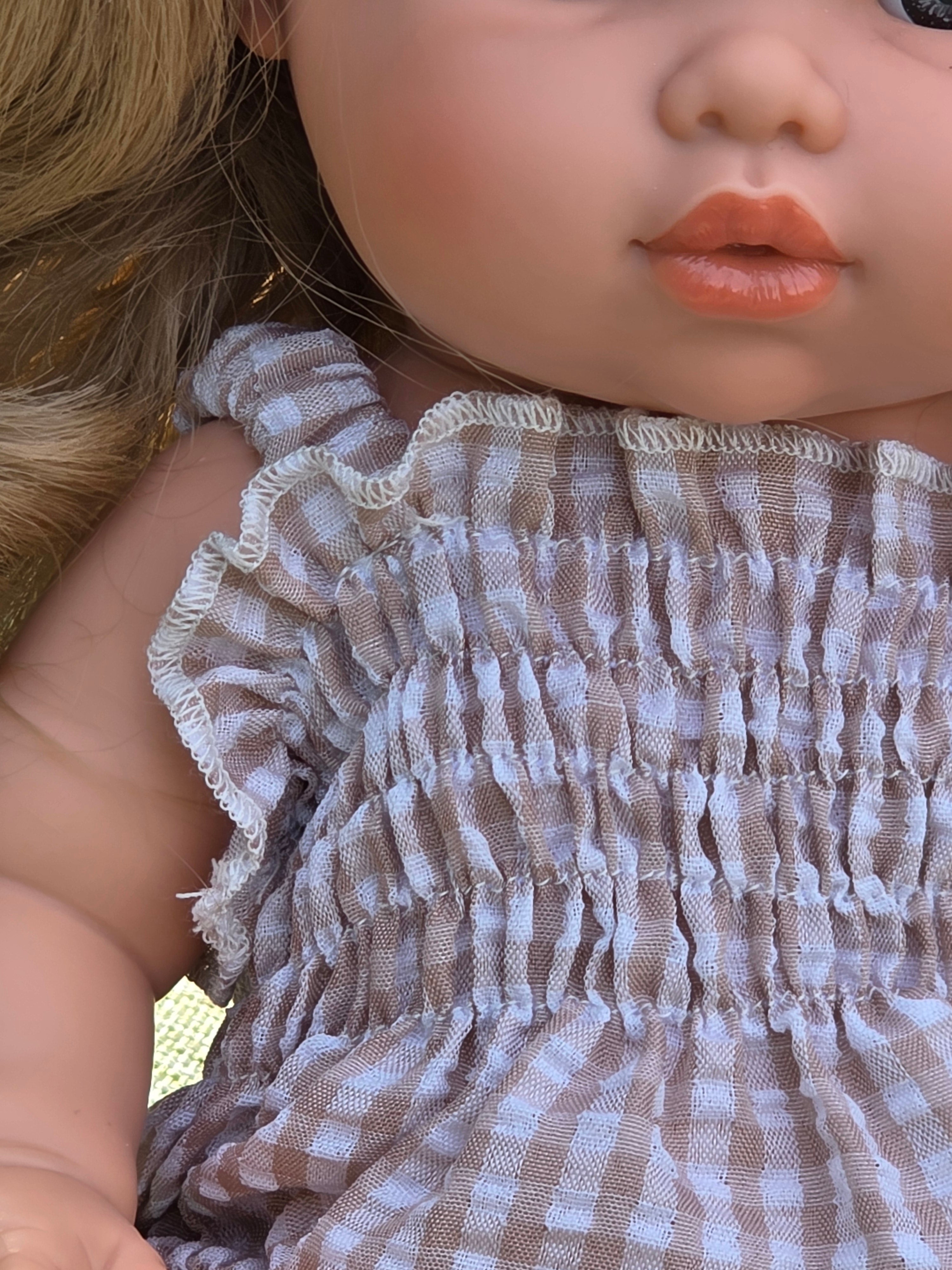 Agnes Smock Romper – Khaki Gingham