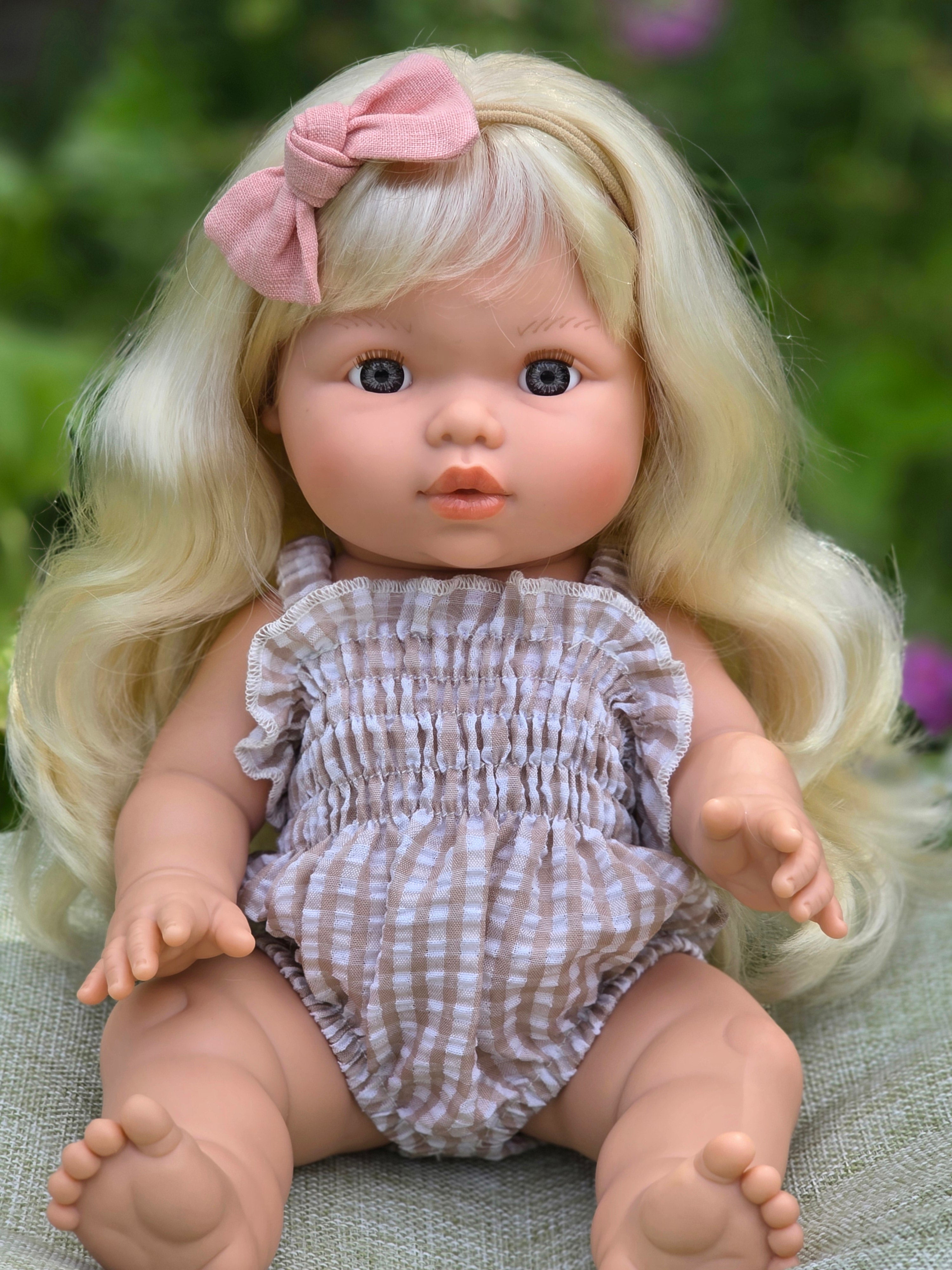 Agnes Smock Romper – Khaki Gingham