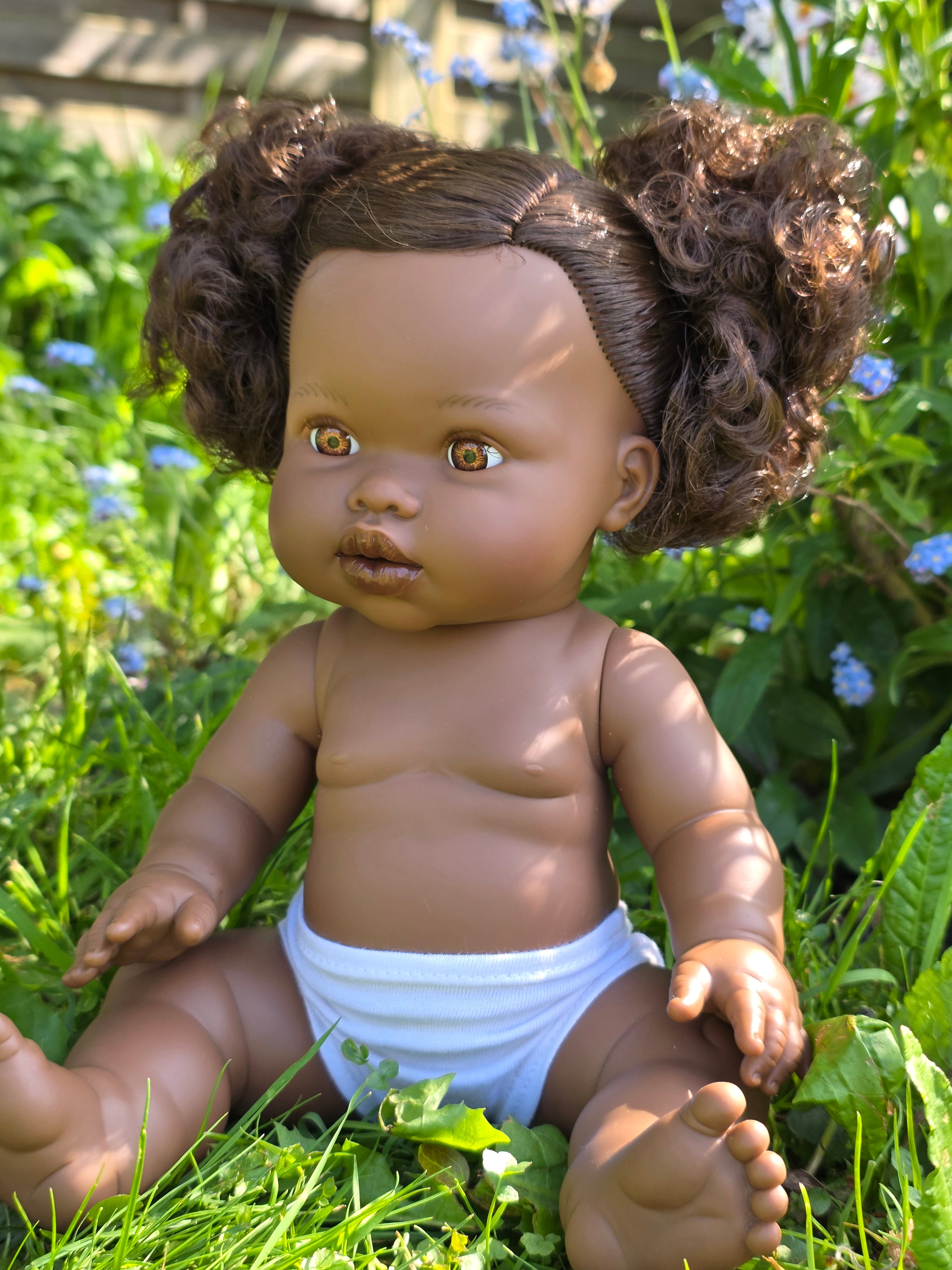 Mini Colettos, Jedda (African Girl Doll with Brown Eyes & Pigtails)