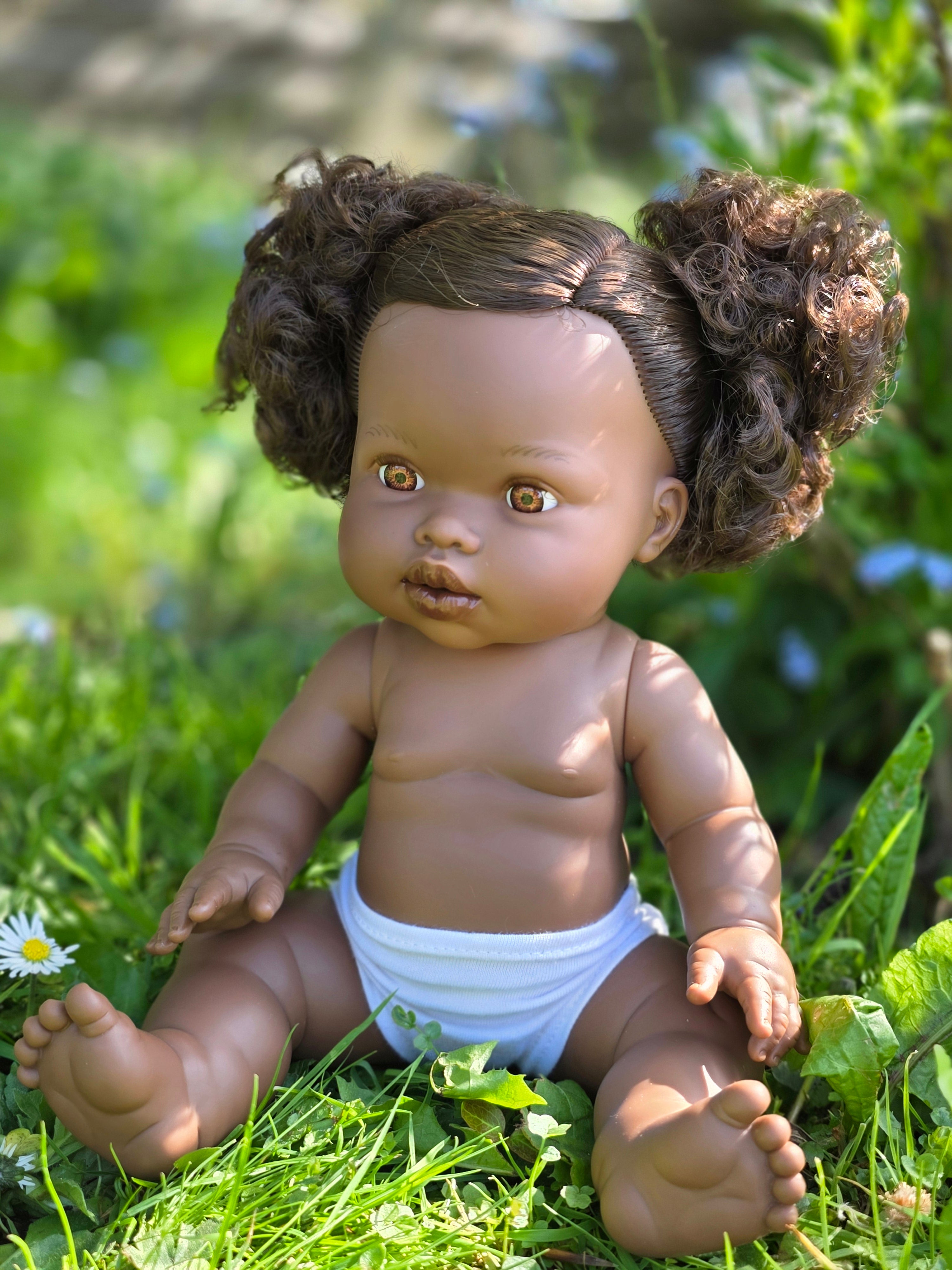 Mini Colettos, Jedda (African Girl Doll with Brown Eyes & Pigtails)