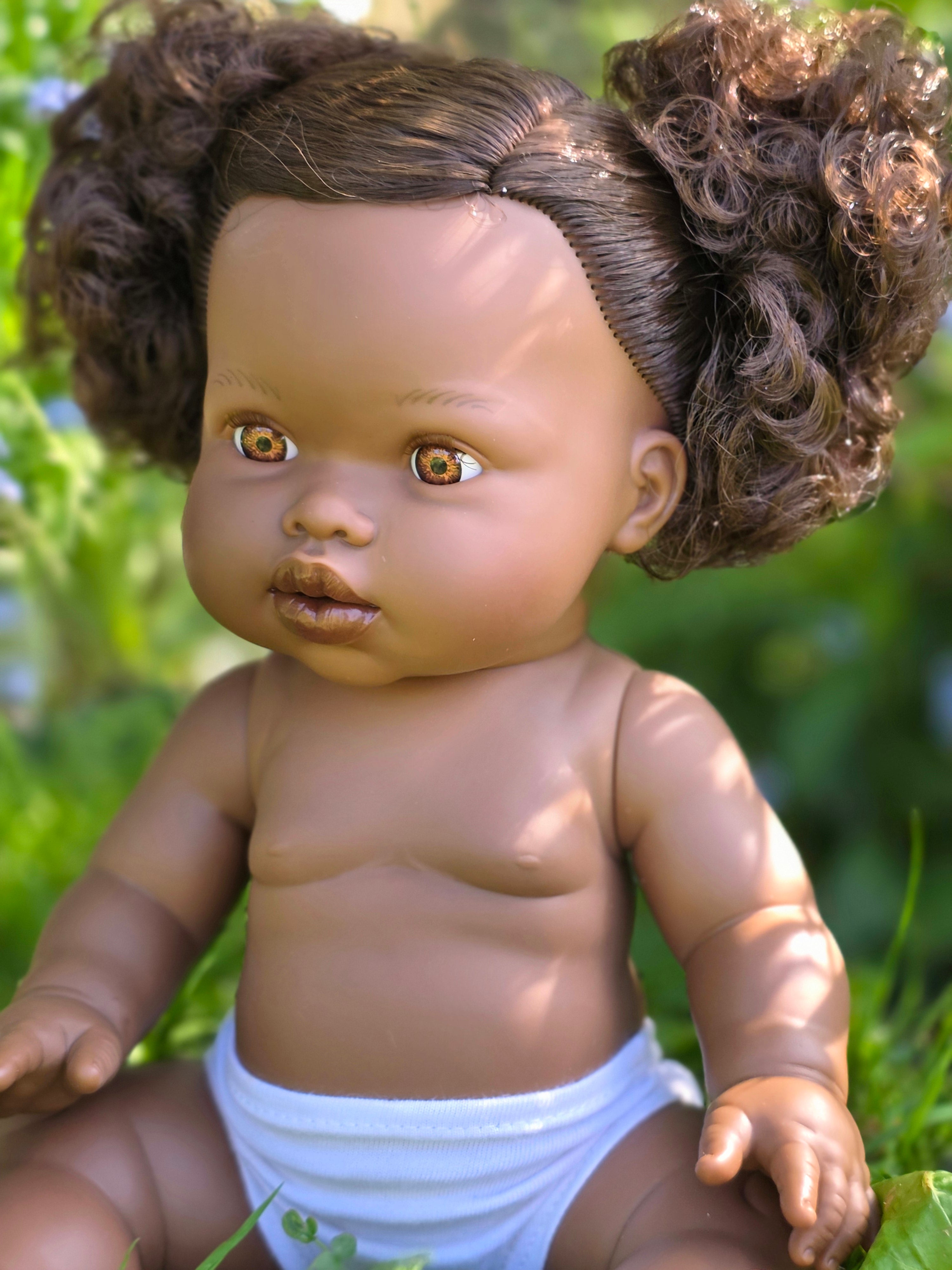 Mini Colettos, Jedda (African Girl Doll with Brown Eyes & Pigtails)