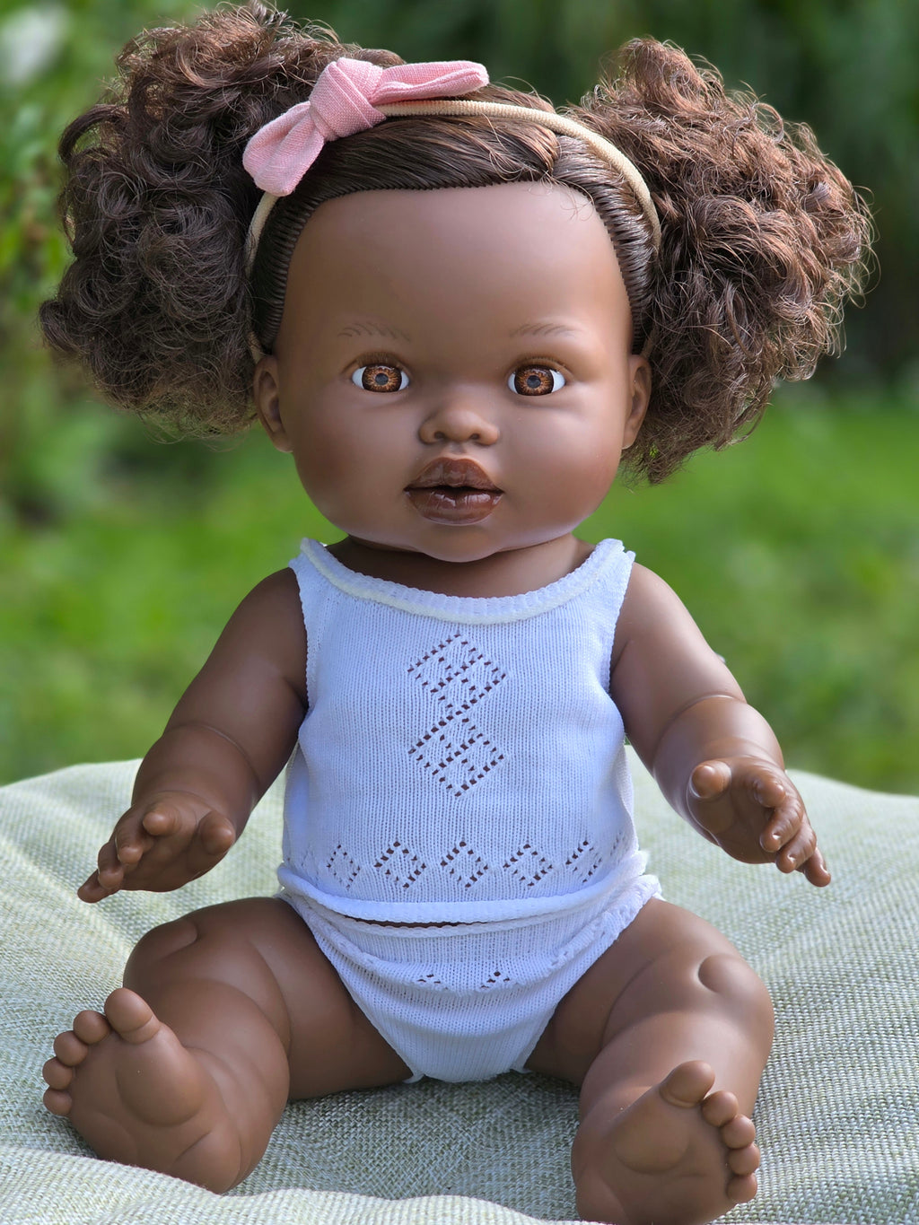 Mini Colettos, Jedda (African Girl Doll with Brown Eyes & Pigtails)